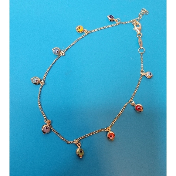 NWT Rachel Zoe Sterling Silver Evil Eye Multicolor Anklet - Trendy Beaded Design - Picture 5 of 9